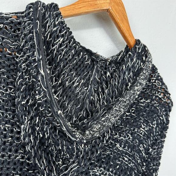 BCBGMAXAZRIA Hooded Cardigan Sweater Black Size M Chunky Open Knit Edgy Artsy - Picture 7 of 9